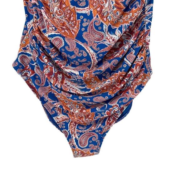 Nip Tuck Swimsuit One Piece Size 8 Tummy Control Ruched Slimming Blue Paisley - Picture 4 of 13